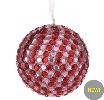 4" Pink and Red Jeweled Ball Ornament