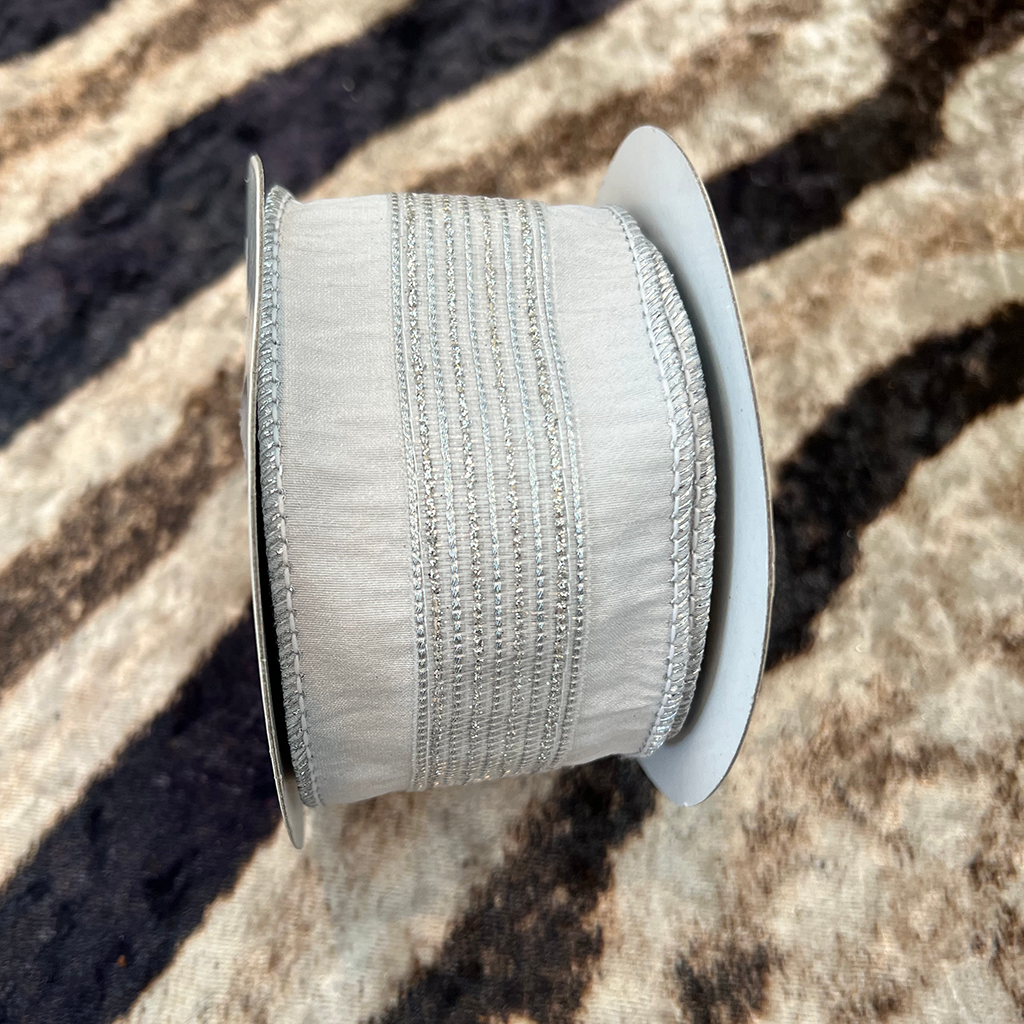 2.5"x5yds Silver Dupion Ribbon