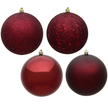 3" Burgundy 4-Finish Ball Ornament (Set of 32)