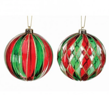 6” Stain Glass Red and Green Ball Ornament (Set of 2)