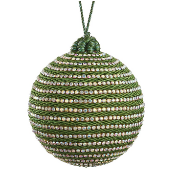 4" Green Diamond Braided Ball Ornament