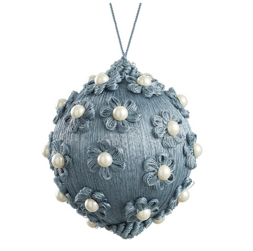 5" Blue Pearl Floral Yarn Ball Ornament