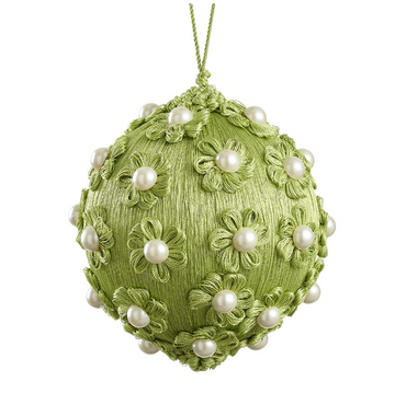 5" Lime Pearl Floral Yarn Ball Ornament