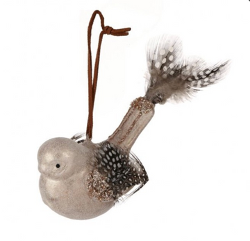 6" Glitter Bird with Feather Ornament