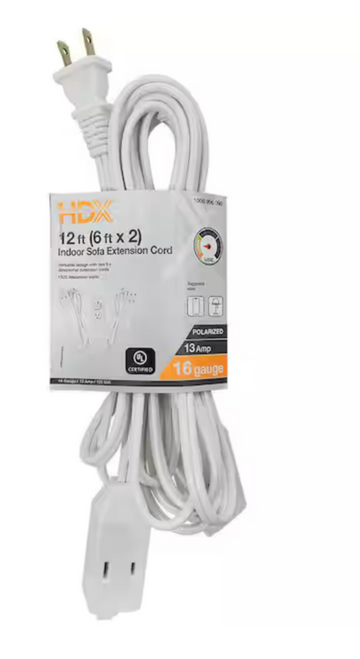 12' White Extension Cord