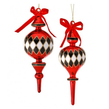 8-9” Red and Black Harlequin Ornament (Set of 2)